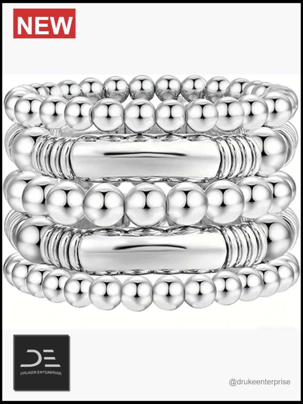 5pcs Gold Plated Bead Bracelets Set Stackable Chunky Bangles